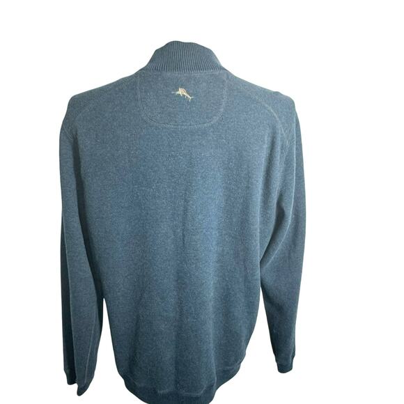 TOMMY BAHAMA Men Large 100% Cotton Blue Gray Reversible 1/4 Zip Pullover Sweater - Picture 5 of 9